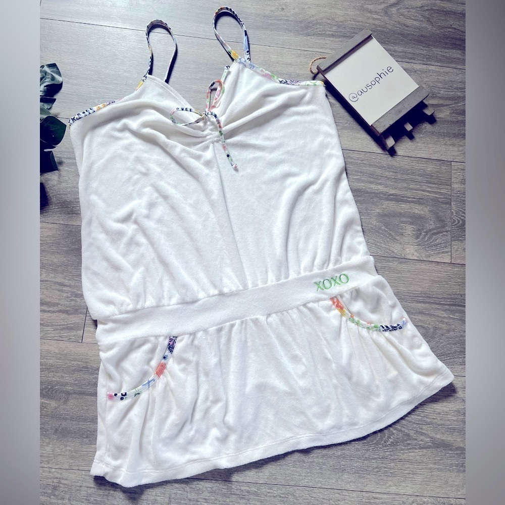 XOXO White Terry Cloth Cover Up Swim Dress with Colorful Trim. Size XL